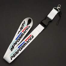1 pieza Llavero con estilo de emblema de logotipo de rendimiento en blanco y negro, estampado en nailon, para accesorios de automóvil BMW M Performance E90 E60 E46