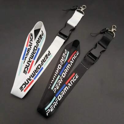 1pc Black & White Performance Logo Lanyard Nylon Printed Badge Style Keychain, Suitable For BMW M Performance E90 E60 E46 Car Accessories