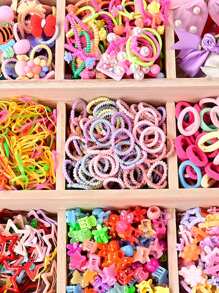 678pcs Cute Multicolor Hair Accessory Set, Including Colorful Bowknot Hair Clips, Acrylic Butterfly Hair Clips And Various Elastic Hair Bands, Girls Casual Everyday And Party Hairstyle Decorations, Suitable For All Seasons