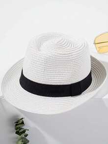 1 szt. Słomkowy kapelusz Fedora dla kobiet i mężczyzn, składany, krótki rondo, zwijany, kapelusz Trilby, Panama, letni, plażowy, przeciwsłoneczny, swobodny styl