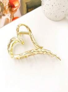 1 pièce Pince à cheveux pour femme - Pince à cheveux en métal liquide premium ajourée en forme de cœur. Pince à cheveux vintage de grande taille pour femmes. Accessoire de cheveux élégant pour usage quotidien, mariages, école (doré/argenté). Clip à cheveux mode