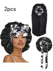 1/2/3 Stücke Elastische Satinsatin Schlafmütze/Make-up-Duschhaube/Tägliche Haarkappe für Frauen, Seide Satinkappe