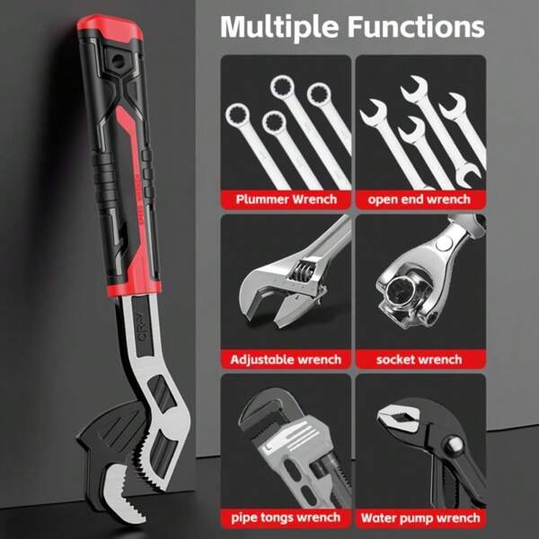 1pcs Multifunctional Self Locking Wrench, Self Adjusting Pipe Wrench Tool Set, 6 8 10 12 Inch Self Locking Adjustable Wrench, Non-Slip Handle, Chrome Vanadium Alloy Steel