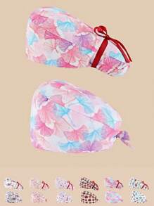 2 piezas Gorro protector con estampado floral y cuello en V, de mezcla de algodón. Adecuado para enfermeras, personal hospitalario y trabajadores de limpieza. Presenta diseño antibacteriano y a prueba de polvo, con cobertura para la parte trasera de la cabeza