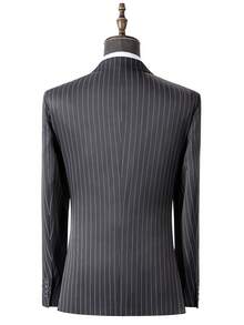 3PCS Stripe Mens Suit Formal Business Wedding Prom Suit Pinstripe Male Groom Tuxedo, Solid Color, Blazer+Vest+Pant, Modern Fit Wedding Party Dinner Formal, Long Sleeves, Machine Washable - 灰色 - 查看 3