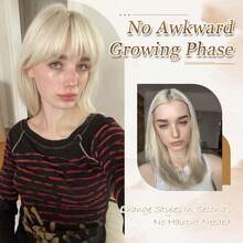 Megito Clip In Bangs, 360° Cover Bangs Hair Clip 16 Inch Brown Fake Bangs Hair Clip In Hair Extensions, Clip On Bangs For Women Clip In Hairpieces For Daily Wear - Vàng vàng - Xem 4
