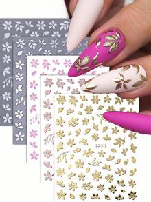 古铜色小花叶指甲贴，香槟金银白粉色小花秋叶指甲贴DIY自粘指甲贴，美甲装饰技巧，美甲配件工具，沙龙美甲用品 - 彩色 - 查看 1