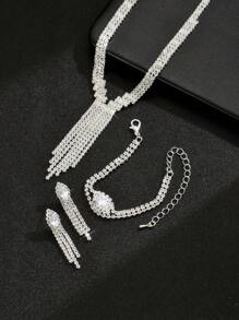 4 pièces Ensemble de bijoux pour femmes : collier, boucles d'oreilles, bracelet - forme goutte d'eau, motif imprimé, fête, mariage, cadeau de Thanksgiving