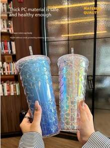 1 pieza Nuevo Producto Preferido de Gran Capacidad 710ML Altamente Atractivo Taza de agua con pajita para niños con nuevo diseño en degradado de color de doble capa creativo y de gran tamaño con motivo de carpa koi