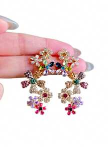 Elegant Luxurious Exquisite Boho Gorgeous Multicolored Cubic Zirconia Earrings For Woman Summer Daily Beach Vacation Music Festival Party ,Gift For Her