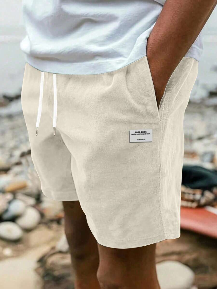 男士灯芯绒直筒百慕大短裤休闲个性印花简约宽松舒适休闲短裤夏季 - 杏色 - 查看 1