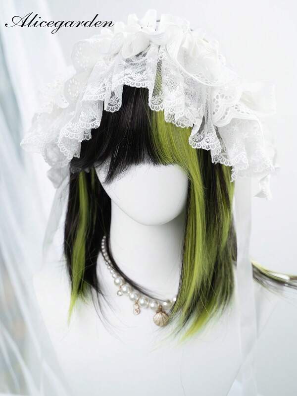 alicegarden 1 hitzebeständige synthetische Kurzhaarperücke, buntfarbige Kurzhaarperücke mit Pony, 18 Zoll lange vollständig geflochtene alltägliche und realistische Perücke (ohne Zubehör)