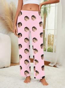 Customized Unique & Comfortable Women's Sleep Pants, Custom Photo Printed Funny Pajamas Pants, Can Customize Two People Head Images, For Fall,Chic Autumn,Urban Gala