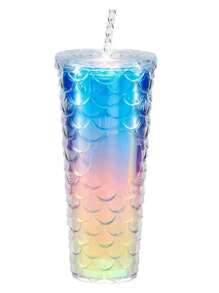 1 pieza Nuevo Producto Preferido de Gran Capacidad 710ML Altamente Atractivo Taza de agua con pajita para niños con nuevo diseño en degradado de color de doble capa creativo y de gran tamaño con motivo de carpa koi