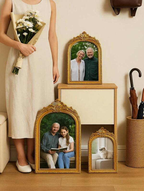 Vintage Gold Baroque Resin Photo Frame, Ornate Antique Picture Frame For Elegant Home Decor Or Tabletop Display