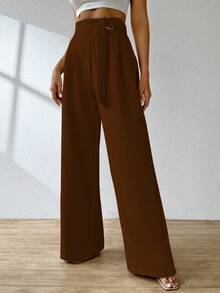 A&DD MODA, REF: AS1248 Wide Leg Pants With Elastic Waistband, Elegant And Sophisticated, Bell-Bottom Modeling, High Waist, Tailored, Casual And Formal Look, Comfortable And Stylish, Light And Comfortable Fabric, Ideal For Casual And Glamorous Occasions. ✨ - 巧克力棕 - 查看 4