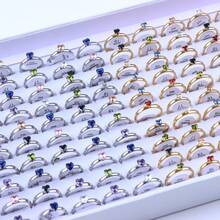 Set de 10 anillos de pareja, anillos de boda de acero inoxidable con cristal en forma de corazón, unisex, accesorios para fiesta - Anillo par de diamantes en garra - Ver 6