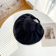 1 件装女士黑色乙烯基太阳帽，防紫外线宽边可折叠渔夫帽，适合夏季