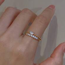 简约开放式密镶钻石戒指，精致独特的艺术镶嵌心形戒指 - 彩色 - 查看 3