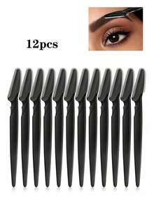 12 件黑色眉毛剃须刀和剃须刀套装，带精密保护盒的眉毛修剪器和剃须刀，去角质和体毛脱毛工具，带长柄刀片的面部和眉毛剃须套装，适合日常使用或旅行 - 黑色 - 查看 10