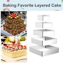 5pcs, Square Cake Mold Rings, Mousse Cake Ring Set, Tart Rings, Pancake Molds, Baking Tools, Kitchen Gadgets, Kitchen Accessories, Home Kitchen Supplies - Silver - View 8
