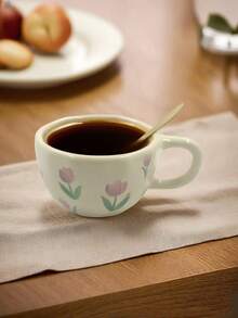 Ceramic Coffee Cup With Flower Pattern, Cups For Home, Office Or Breakfast, Milk Cup, School Utensils - Multicolor - View 4