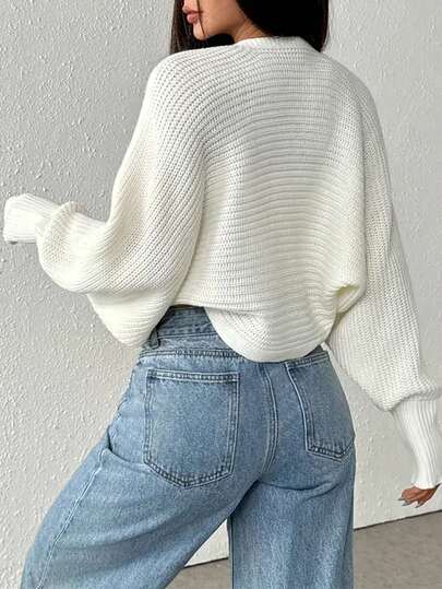 Nueva Chaqueta de Punto Casual de Mujer para Otoño, de unicolor Acanalado, de Manga Corta y Larga, Blanca