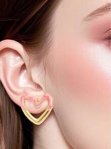 1 Pair Fashionable Minimalist Rainbow Hollow Heart Stainless Steel Earrings, Suitable For Women To Wear To Parties Or Travels