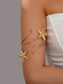 1 件海星臂带女式上臂袖口，海星臂镯夏季海滩风格身体首饰配饰女士 - 金色 - 查看 1