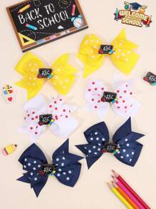 6 Stücke Schulanfang Windrad Haarbögen für Frauen, süße Polka Punkte Bögen mit Stylingclips, Tafeldekor Haarclips für den ersten Schultag, Barrettes, neue Semester Studenten Geschenk Haarspangen, Frauen Haarzubehör, flache Krallenklemmen, Haarspangen, Haarklammern