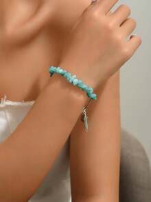 1pc Handmade Asymmetrical Pinkstone & Little Fish Charm Beach Holiday Bracelet - White Pink - View 6