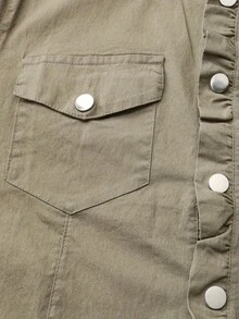 Women's Solid Color Lapel Long Sleeve Button-Down Shirt Top Casual Denim Blouse,Halloween Costumes - 灰色 - 查看 3