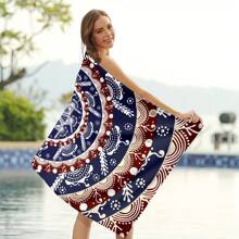 1 toalha de praia macia e confortável com estampa de flor de mandala, toalha de banho, altamente absorvente, secagem rápida, leve e portátil, ótimo presente para família, amigos, estudantes, cobertor personalizado com impressão digital, uso versátil para piquenique, camping, academia, toalha de presente especial