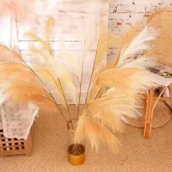 1 stuk kunstpampasgrasdecoratie beige 130 cm/1,3 m hoge neppompas, grote kunstmatige pompeuze grastakken, pluizige nepplanten, vloervuller voor keuken, huis, bruiloft, boho-decoratie, herfstdecoratie