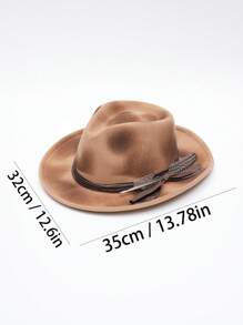 1 件男女通用羊毛波西米亚羽毛装饰软呢帽，复古美式裂纹风格