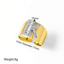 Chunky CZ Crystal 26 Letter Rings For Women Gold Silver Color Wide Rings Initial Jewelry Party Gifts