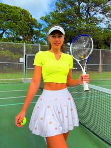 Women One Piece Skirt 2 In 1 Flowy Basic Versatile  Stretchy Flared Casual Mini Skirts - 太陽花白色 - 查看 3