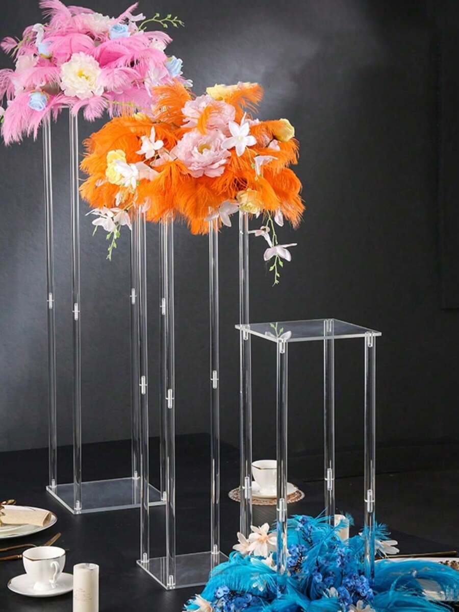 1 件亚克力方形花架,透明柱形花瓶架,婚礼几何中心装饰,桌面花架,家庭派对,婚礼派对装饰,花卉舞台装饰,家居装饰花架 - 透明 - 查看 1