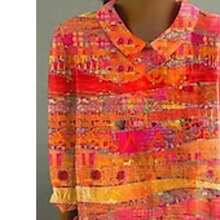 Women's Shirt Floral Bohemia Daily Stylish Long Sleeve Shirt Collar Regular Tops Daily Orange Buttons Print For Summer Spring - 彩色 - 查看 3