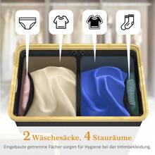 Schwarzer Wäschekorb mit Deckel, 4 Fächer, 145L, Wäschesammler mit 2 herausnehmbaren Wäschesäcken, Reise & Rollen, Wäschekorb, großer Schmutzwäschebehälter, Wäschekorb, Wäschebox, Wäsche