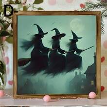 1 PIEZA Decoración de pared de madera de estilo vintage de granja para Halloween - Gato brujo con escoba, murciélago y silueta de calabaza - Decoración de madera natural para interiores/exteriores - Ideas de regalo únicas, para el hogar, la oficina o la cafetería, regalo perfecto para fiestas y vecinos, decoraciones de Halloween