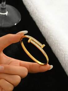 1/3pcs French Elegant And Fashionable Lucky Four-Leaf Clover And Starry Sky Zirconia Bracelet Set, 18K Gold-Plated Mirror Polished, Vacuum Electroplated, Waterproof And Not Easy To Fade Stainless Steel Bracelet Set, Women's Jewelry, Suitable For Women's Gatherings