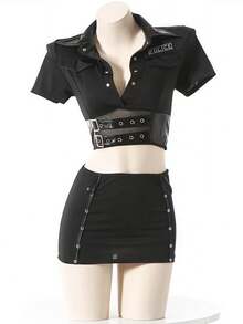 全新性感女警纯幻想制服服装套装，万圣节化妆舞会角色扮演紧身连衣裙套装，空姐装