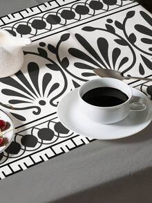 1pc Floral Retro Printed Tablecloth, Modern Polyester Rectangular/Round Waterproof Tablecloth, Digital Retro Printing Design Suitable For Living Room, Outdoor Dinner Table, Small Round Table - Multicolor - View 7
