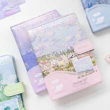 1 件风景笔记本磁扣彩色页面风景油画日记周计划器适用于学生 DIY 剪贴簿、学校用品、返校