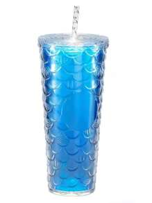 1 pieza Nuevo Producto Preferido de Gran Capacidad 710ML Altamente Atractivo Taza de agua con pajita para niños con nuevo diseño en degradado de color de doble capa creativo y de gran tamaño con motivo de carpa koi