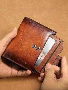Vintage Genuine Leather Men's Wallet With RFID Protection 12 Card Slots 2 Large Cash Compartments 1 Zippered Coin Pocket 2 SIM Card Slots For Men Wallet Purse Wallet Men Wallet Leather Small Wallet RFID Wallet - Brown - View 5