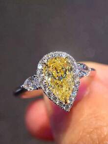 1pc Fashionable Cubic Zirconia Ring, Women's Wedding Engagement Party Jewelry, Valentine's Day Gift - Yellow - View 3