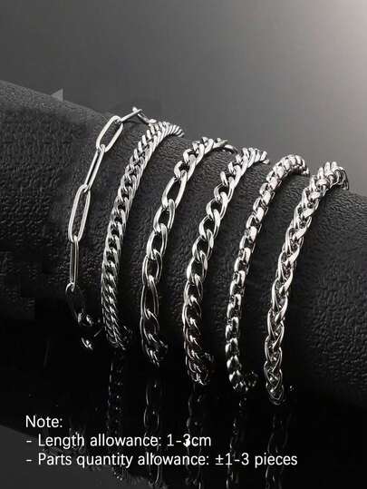 6 件不锈钢链式手链套装，时尚优雅女士手链，适合派对、海滩、日常、节日、礼物（手工制作，误差 1-3 厘米）