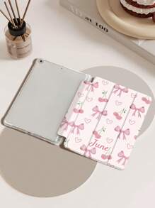 Ayotu 1pc Customizable Text & Name IPad Protective Case, Cute Cherry Bow Pattern. This Case Is Compatible With Samsung Tab S7/S8/S9/S9 FE 11-Inch, Tab A8 10.5-Inch, IPad 10th Gen (10.2-Inch), With Built-In Pen Slot, Shock-Proof And Scratch-Resistant, Supports Sleep/Wake Function, Suitable For DIY Tablet Protective Case, Creative DIY Phone Case, Great As Holiday Or Birthday Gift For Boys, Girls And Friends.